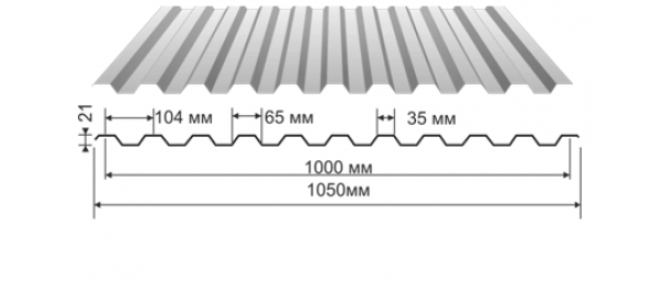 Профнастил оцинкованный С-21 1050x2500 купить недорого в Белоомуте
